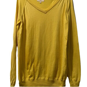 Johnnie Boden Yellow Cashmere Cotton Long Sleeve V Neck Sweater, Large